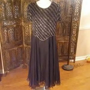 Long beaded black & gold dress, size 12